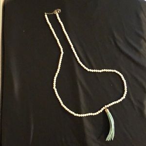 Beaded necklace with sea foam green tassel